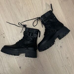 Ash Black Studded Combat Boots